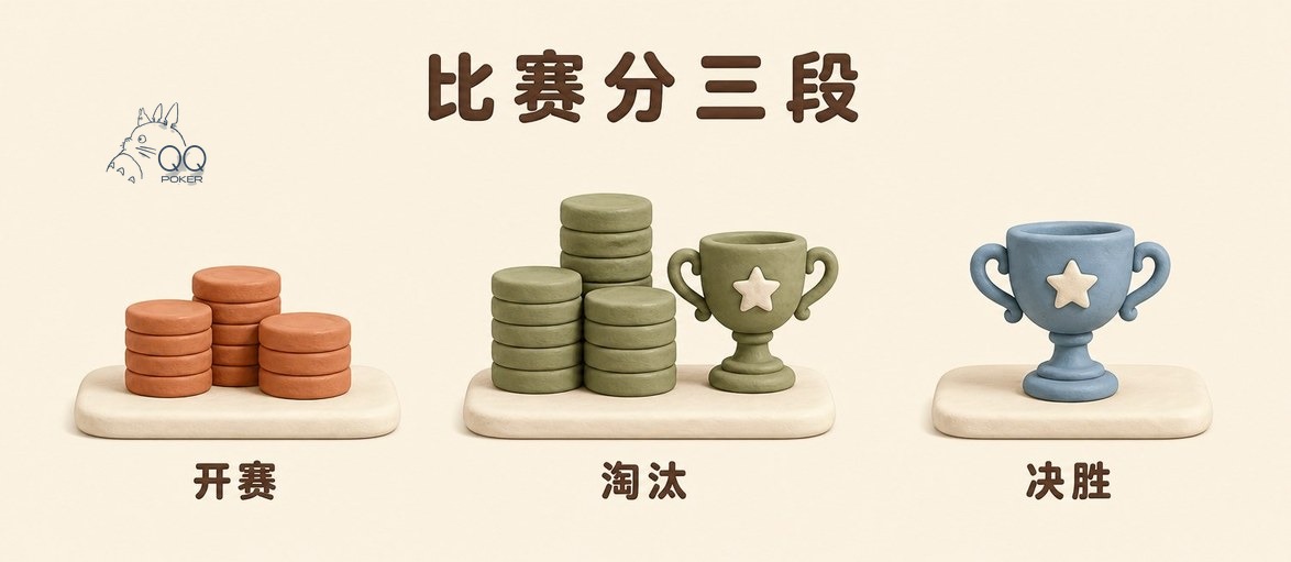qqpoker比赛阶段三段：开赛、淘汰、决胜